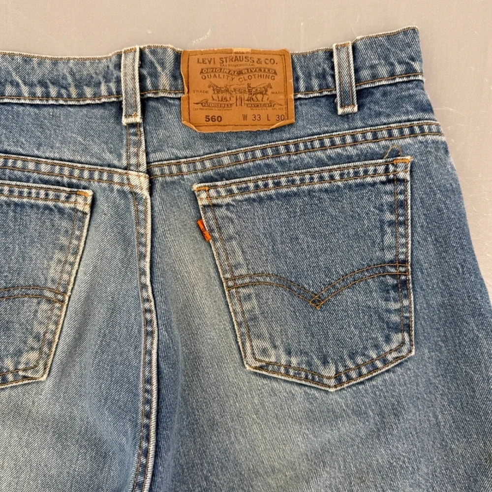VTG Levis 560 Loose Fit Tapered Leg Orange Tab Jeans Blue Mens 33x30 USA Made